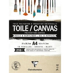 Clairefontaine Blocco Tela A4 21×29.7 cm 210 g/m² 10 Fogli Grana Media Policotone Naturale Collato Lato Corto 975210C