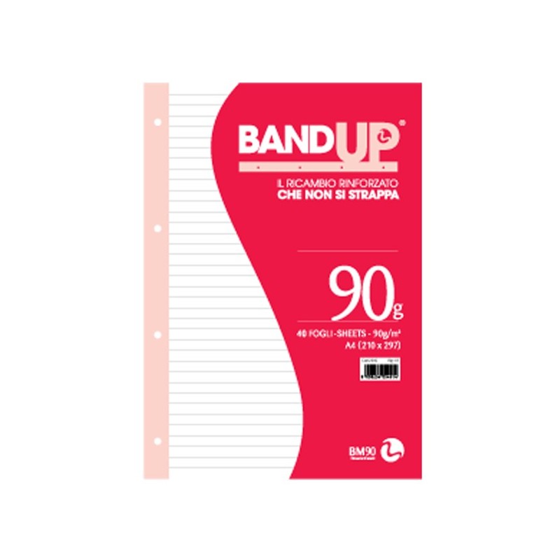 BM Ricambio Rinforzato Band-Up A4 90g/m² 40 fogli rigatura 1R banda trasparente antistrappo foratura universale 0105491