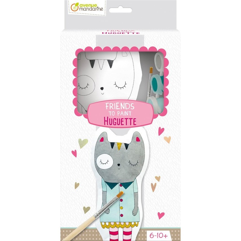 Avenue Mandarine Friends to Paint Huguette gatto cotone 24 cm con 6 vernici pennello PP033C Avenue Mandarine Friends to Paint Huguette gatto cotone 24 cm con 6 vernici pennello PP033C