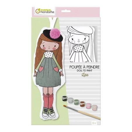 Bambolina in tessuto da dipingere Avenue Mandarine Lisa, 29 cm, con 6 colori e pennello - PP040C