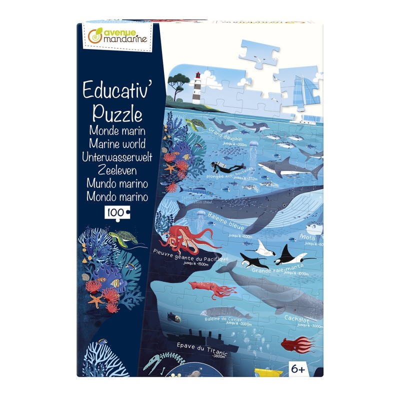Avenue Mandarine Puzzle Educativo Marine World 100 pz formato 185 × 270 mm PU024C Avenue Mandarine Puzzle Educativo Marine World 100 pz formato 185 × 270 mm PU024C