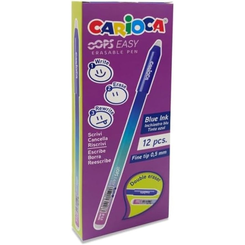 Carioca Oops Easy 12 penna cancellabili punta fine 0.7 mm blu doppia gomma 4350002 Carioca Oops Easy 12 penna cancellabili punta fine 0.7 mm blu doppia gomma 4350002