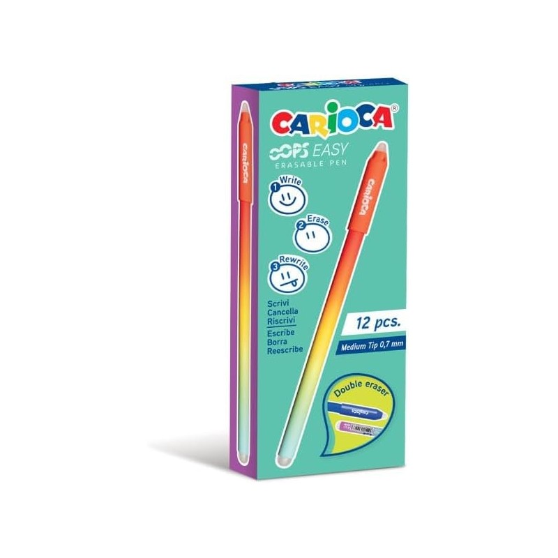 Carioca Oops Easy 12 penne cancellabili punta fine 0.7 mm rosso doppia gomma 4350003 Carioca Oops Easy 12 penne cancellabili punta fine 0.7 mm rosso doppia gomma 4350003