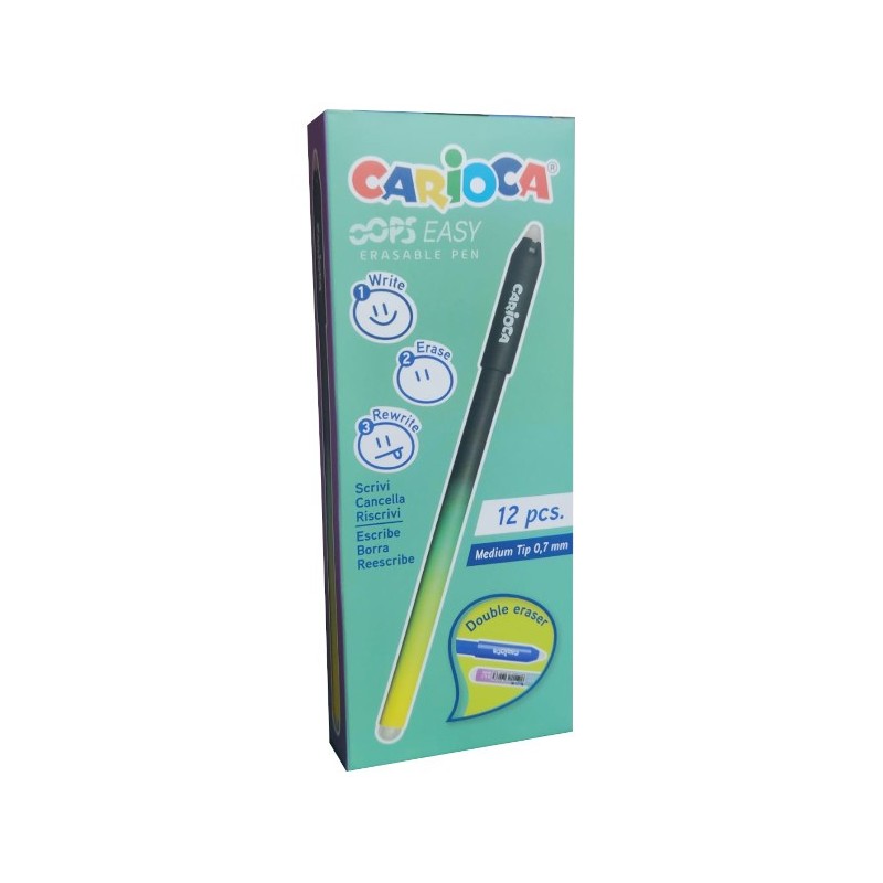 Carioca Oops Easy 12 penne cancellabili punta fine 0.7 mm nero doppia gomma 4350001 Carioca Oops Easy 12 penne cancellabili punta fine 0.7 mm nero doppia gomma 4350001