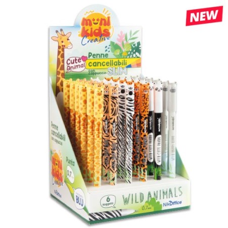Wild Animal penne cancellabili slim 0.7 mm blu cappuccio 36 pz assortite 20/252