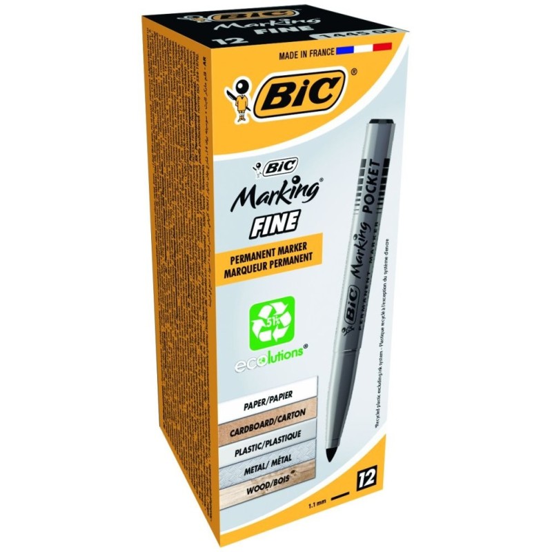 BIC Marking Pocket Fine ECOlutions marcatore nero punta 1.1 mm 12 pz 8209022 BIC Marking Pocket Fine ECOlutions marcatore nero punta 1.1 mm 12 pz 8209022