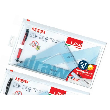 Arda coppia squadre UNI 45° e 60° 30 cm con portamine 0,7 mm