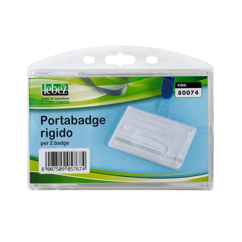 Porta badge rigido Lebez per 2 card 9x5,5 cm, confezione da 50 pezzi - 80074 Porta badge rigido Lebez per 2 card 9x5,5 cm, confezione da 50 pezzi - 80074