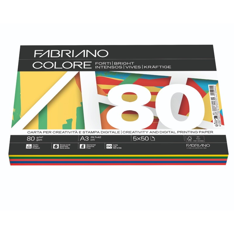 FABRIANO 250 fogli Carta fotocopie Fabriano Colore A3 80 gr mix forti 19100810 FABRIANO 250 fogli Carta fotocopie Fabriano Colore A3 80 gr mix forti 19100810