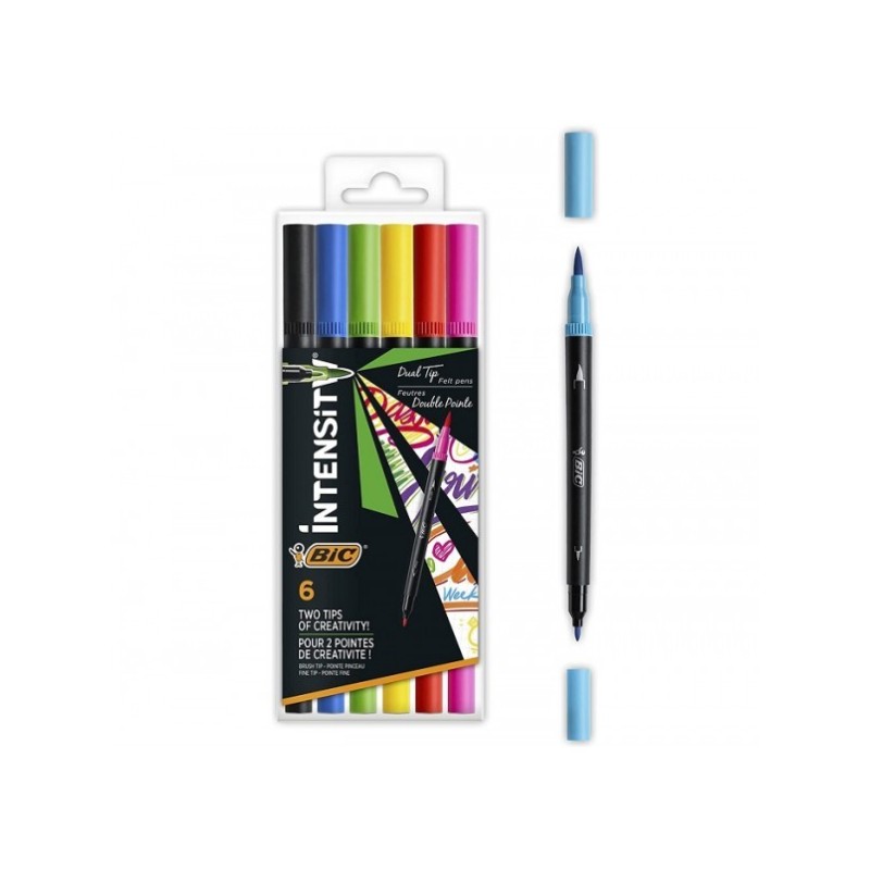 BIC Intensity Dual Tip pennarelli punta fine 0.7 mm e brush 6 Colori 989694 BIC Intensity Dual Tip pennarelli punta fine 0.7 mm e brush 6 Colori 989694