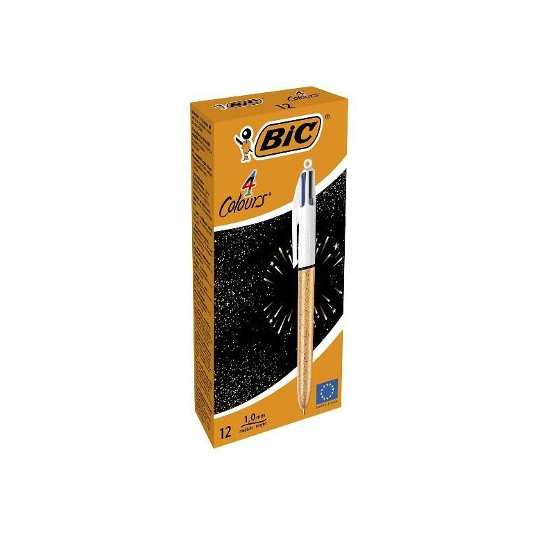 BIC 4 Colours penna a sfera a scatto 4 colori punta media 1,0 mm fusto effetto champagne – confezione 12 pezzi 992701 BIC 4 Colours penna a sfera a scatto 4 colori punta media 1,0 mm fusto effetto champagne – confezione 12 pezzi 992701