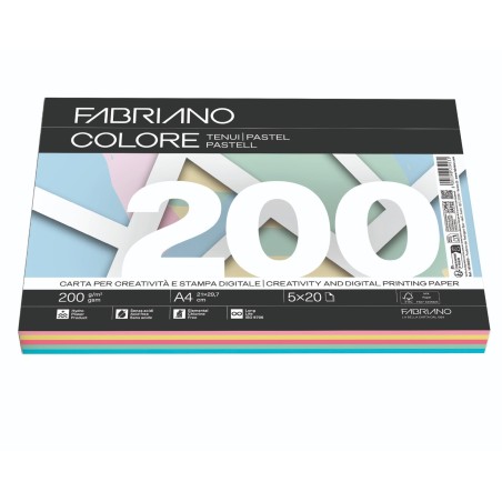 FABRIANO 100 fogli Carta fotocopie Fabriano Colore A4 200gr mix tenui 19100819