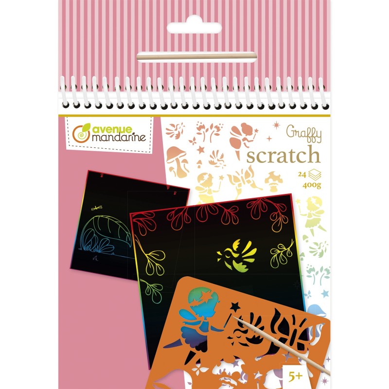 Blocco da grattare Avenue Mandarine Graffy Scratch Fate, 24 fogli con stilo e stencil - GY146C Blocco da grattare Avenue Mandarine Graffy Scratch Fate, 24 fogli con stilo e stencil - GY146C