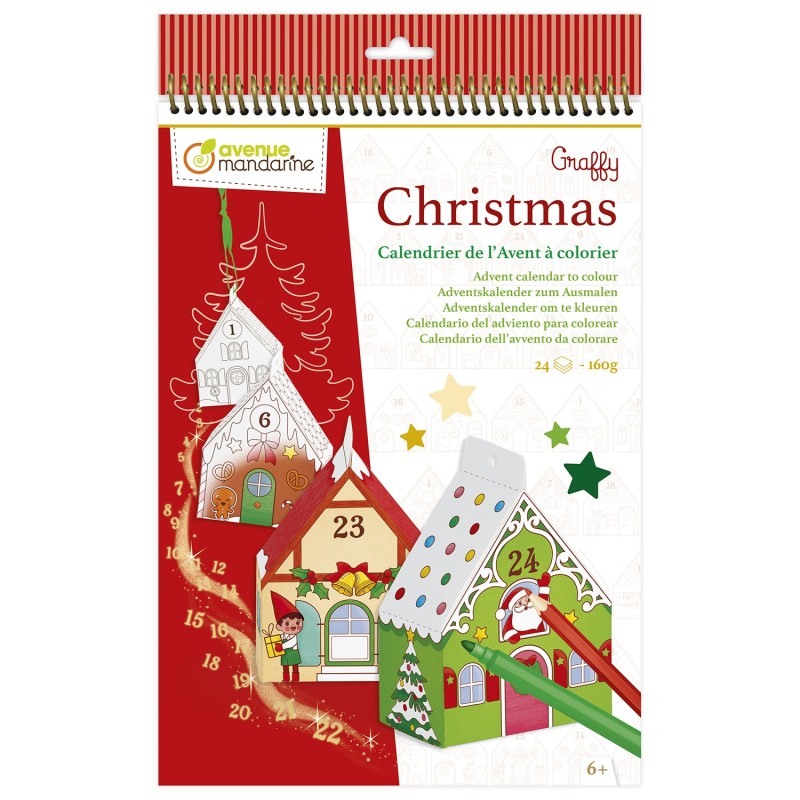 Calendario dell'Avvento da colorare Avenue Mandarine Graffy Christmas, 24 casette da montare - GY123C Calendario dell'Avvento da colorare Avenue Mandarine Graffy Christmas, 24 casette da montare - GY123C