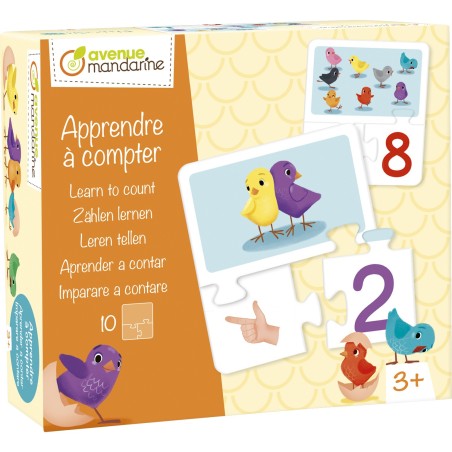 Puzzle educativo Avenue Mandarine, Imparare a contare, 10 puzzle da 3 tessere, dall'immagine alle dita alla cifra - JE529C