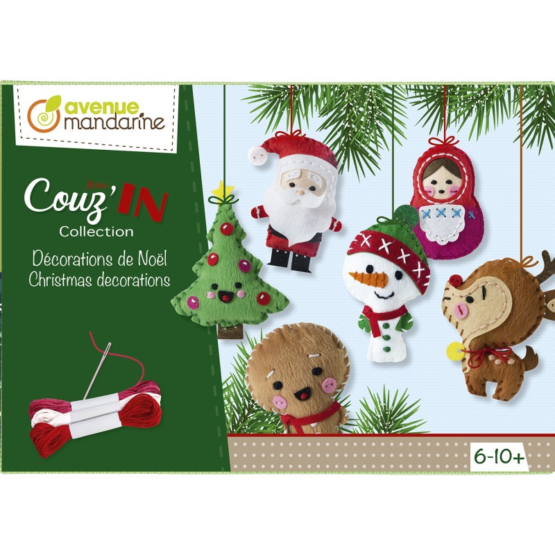 Kit di cucito Avenue Mandarine Mini Couz'IN, 6 decorazioni di Natale in feltro - KC062C Kit di cucito Avenue Mandarine Mini Couz'IN, 6 decorazioni di Natale in feltro - KC062C