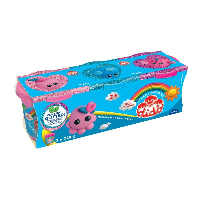 Didò Tris Glitter pasta modellabile 3 barattoli 220 g F363800 Didò Tris Glitter pasta modellabile 3 barattoli 220 g F363800