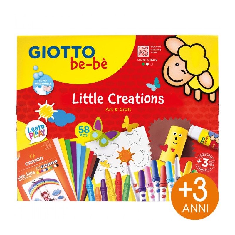 Giotto Be Bè Little Creations set creativo con pennarelli pastelloni colla stencil e blocco F479100 Giotto Be Bè Little Creations set creativo con pennarelli pastelloni colla stencil e blocco F479100