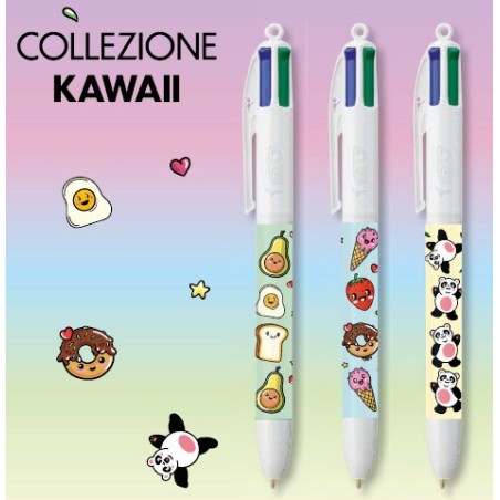 BIC 4 Colours Kawaii Food penna 4 colori 3 pezzi