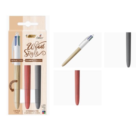 BIC 4 Colours Wood Style penna + 2 corpi effetto legno