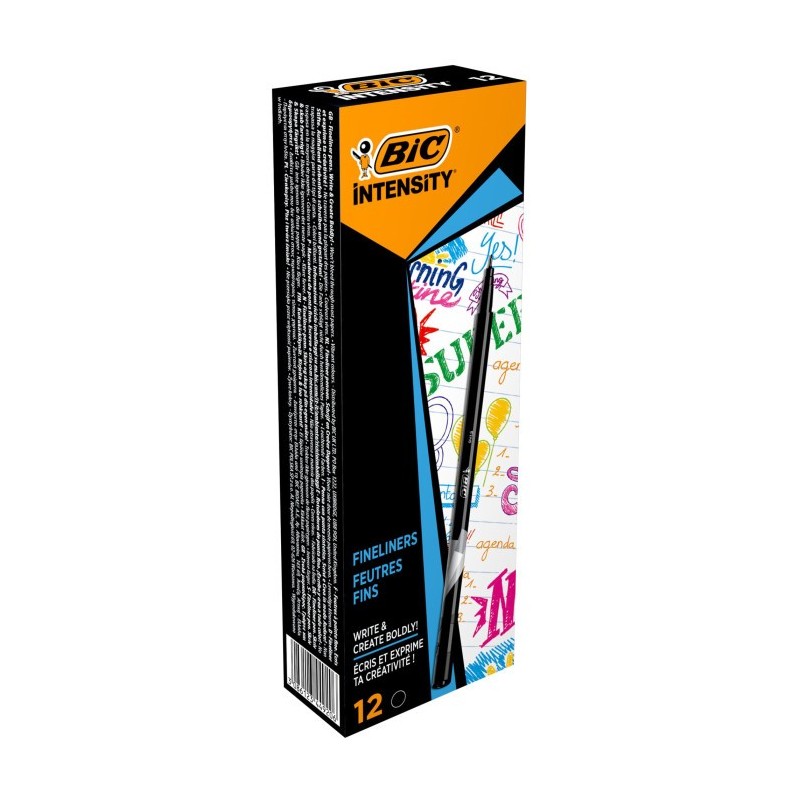 BIC Intensity Fine fineliner punta 0,8 mm tratto 0,4 mm inchiostro a base d'acqua nero – confezione 12 pezzi 942069