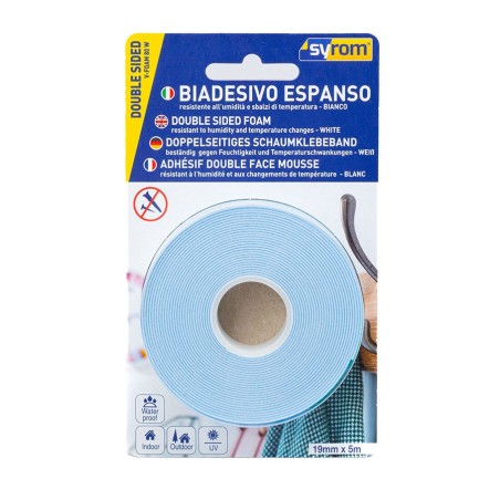 Nastro biadesivo 19x5mt bianco schiuma V-FOAM 80W SYROM 3694