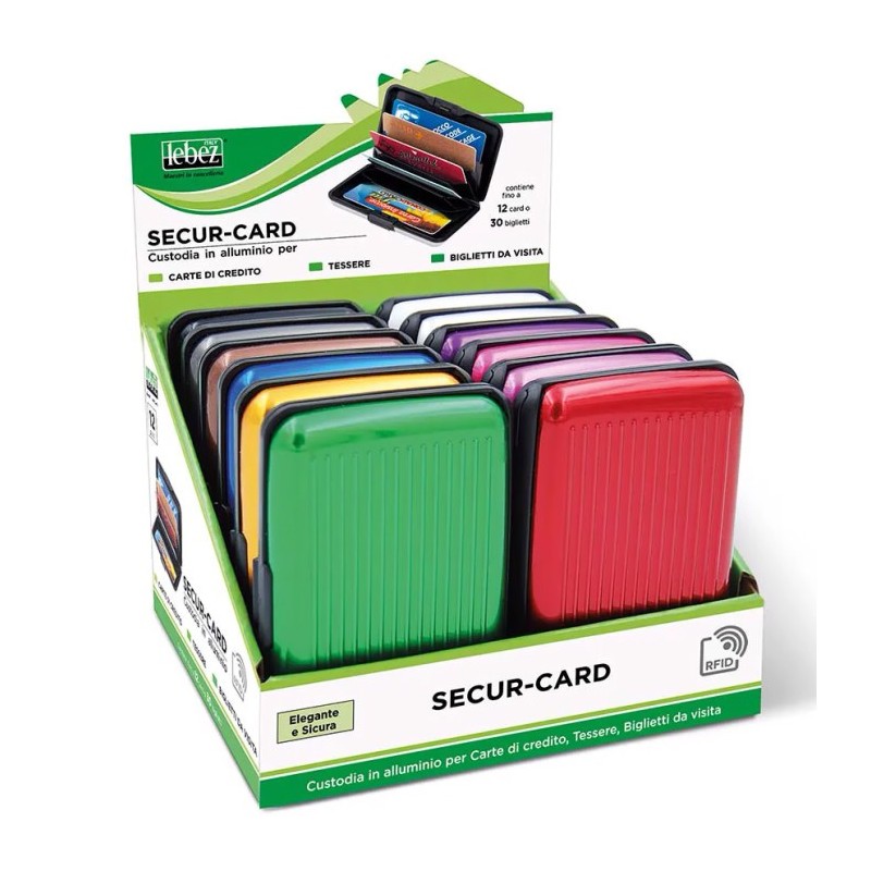 Custodia Secure Card Lebez in alluminio, porta carte di credito e biglietti da visita, espositore da 12 pezzi Custodia Secure Card Lebez in alluminio, porta carte di credito e biglietti da visita, espositore da 12 pezzi