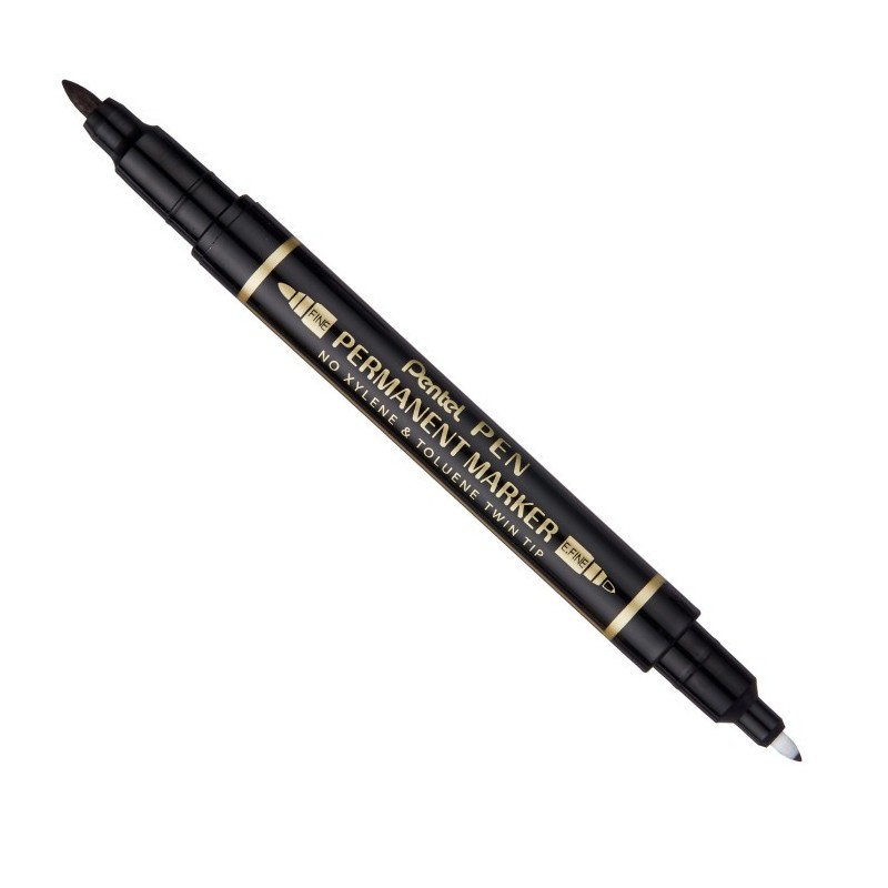 MARKER PENTEL TWIN TIP DOPPIA PUNTA -12pz NERO N75W-AE