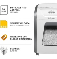 Fellowes Powershred 15C Distruggidocumenti a Frammento 15 Fogli 4x37mm Bianco 19Litri 100017466