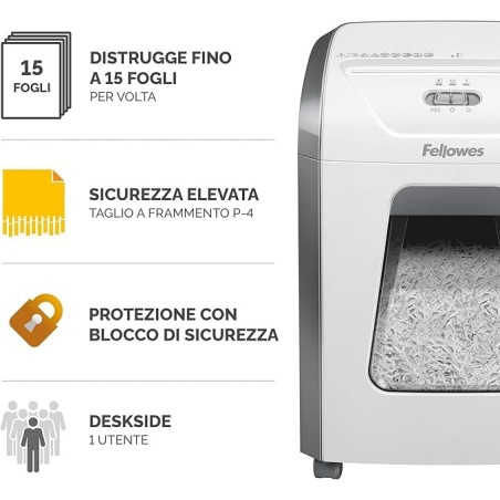 Fellowes Powershred 15C Distruggidocumenti a Frammento 15 Fogli 4x37mm Bianco 19Litri 100017466