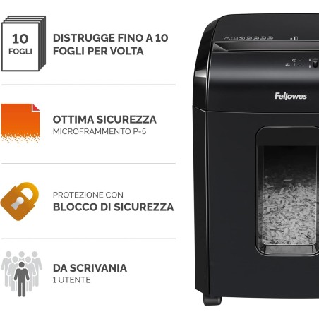 Fellowes Powershred 15C Distruggidocumenti a Micro Frammento 10 Fogli 2x12mm Bianco 19Litri 4630601