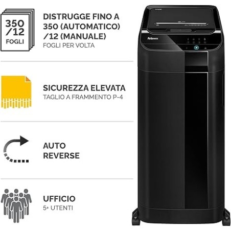 Fellowes Distruggidocumenti AutoMax 350C Taglio Frammento 4x38mm Capacità 350 fogli 4964101