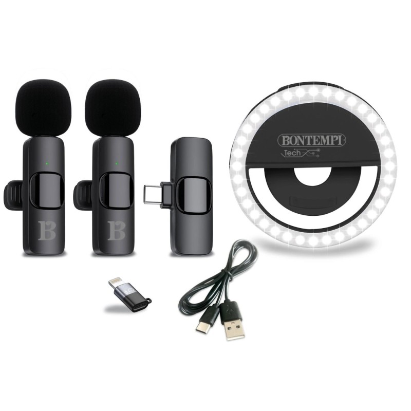 Bontempi coppia di microfoni wireless lavalier con ring light 60-4120 Bontempi coppia di microfoni wireless lavalier con ring light 60-4120