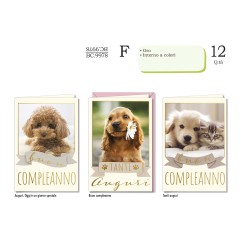 Biglietti Compleanno cuccioli -12pz BC9978