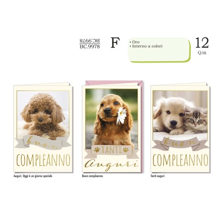 Biglietti Compleanno cuccioli -12pz BC9978