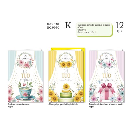 Biglietti Compleanno femminile Rotella Data -12pz BC9980