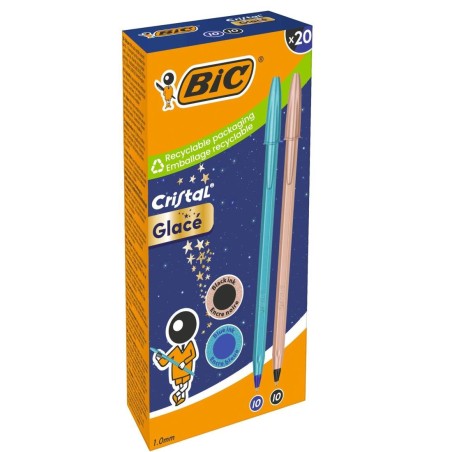 BIC Cristal Glacé blu e rosa inchiostro blu e nero 20 pezzi