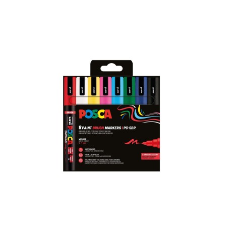 Uni Posca PC5BR set 8 pennarelli punta brush 1-4 mm colori assortiti
