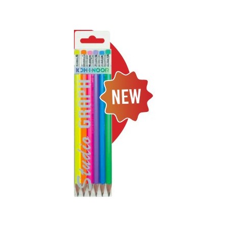 MATITE NERE KIN STUDIO GRAPH FLUO C/GOMMA 6pz DH3706-THB