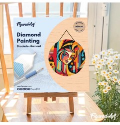 Figured'Art Donna astratta kit diamond painting disco legno 30 cm da appendere DP-RFA042