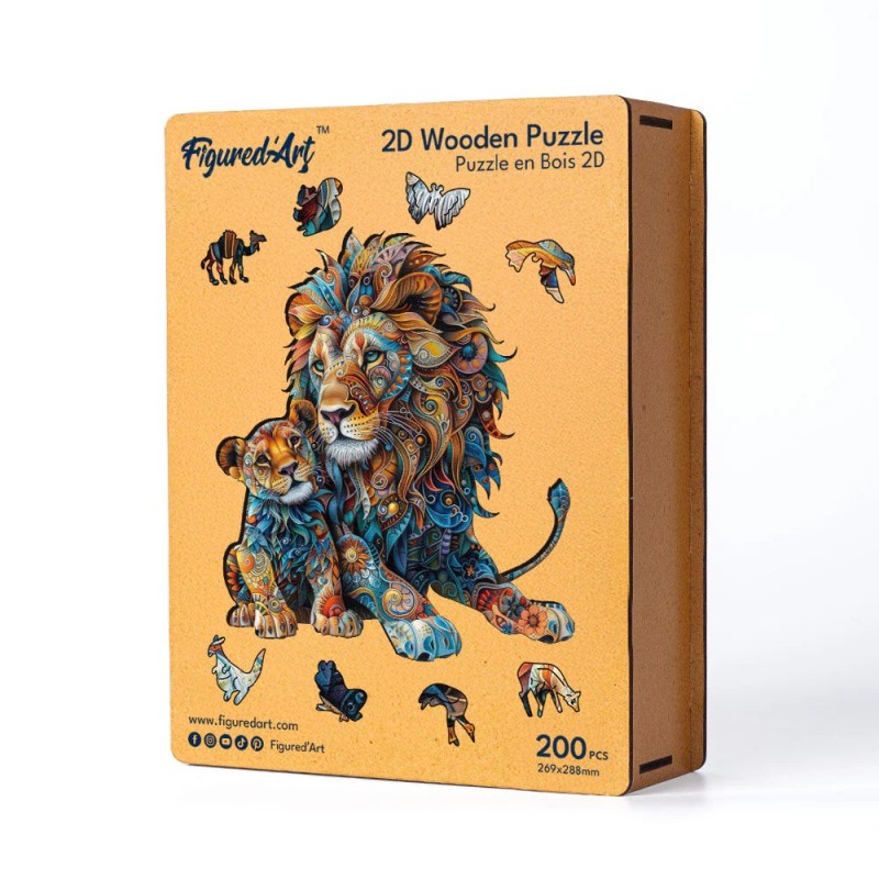Figured'Art Leone e cucciolo puzzle in legno 200 pezzi 26,9x28,8 cm HNWP805