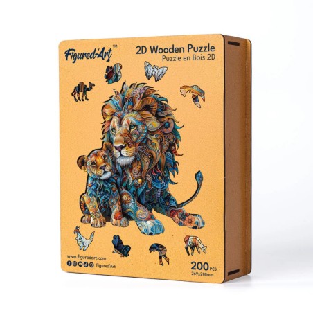 Figured'Art Leone e cucciolo puzzle in legno 200 pezzi 26,9x28,8 cm HNWP805
