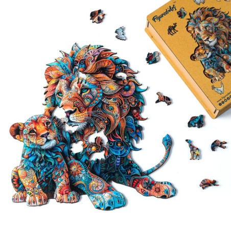 Figured'Art Leone e cucciolo puzzle in legno 200 pezzi 26,9x28,8 cm HNWP805