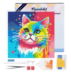 Figured'Art Gatto astratto pop art kit diamond painting tela 25x25 cm DP-SFA091-Y