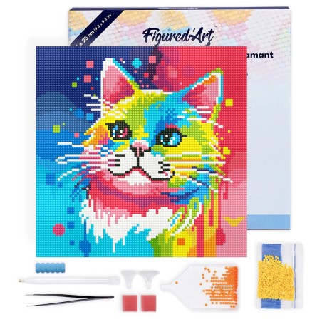 Figured'Art Gatto astratto pop art kit diamond painting tela 25x25 cm DP-SFA091-Y