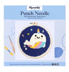 Figured'Art Balena unicorno kit ricamo punch needle con ago magico telaio 20 cm CX175