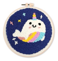 Figured'Art Balena unicorno kit ricamo punch needle con ago magico telaio 20 cm CX175