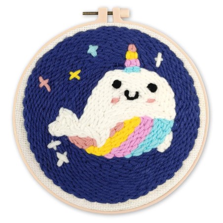 Figured'Art Balena unicorno kit ricamo punch needle con ago magico telaio 20 cm CX175