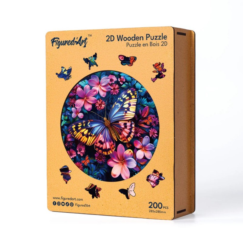 Figured'Art Farfalla e fiori puzzle in legno 200 pezzi 28,5x28,5 cm HNWP894 Figured'Art Farfalla e fiori puzzle in legno 200 pezzi 28,5x28,5 cm HNWP894