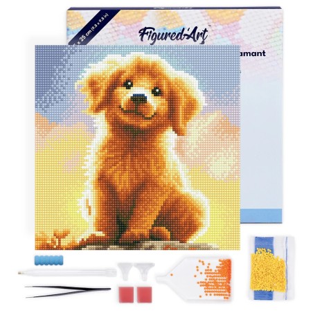 Figured'Art Cucciolo Golden Retriever kit diamond painting tela 25x25 cm DP-SFA185-Y